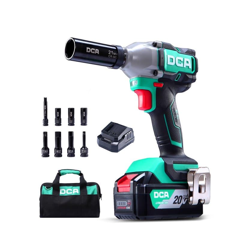 DCA Clé à Chocs Sans Fil 20V avec Batterie 4,0Ah, Moteur Brushless, Douille 1/2", Couple Élevé de 235 Ft-lbs, 4 Modes – Idéale p