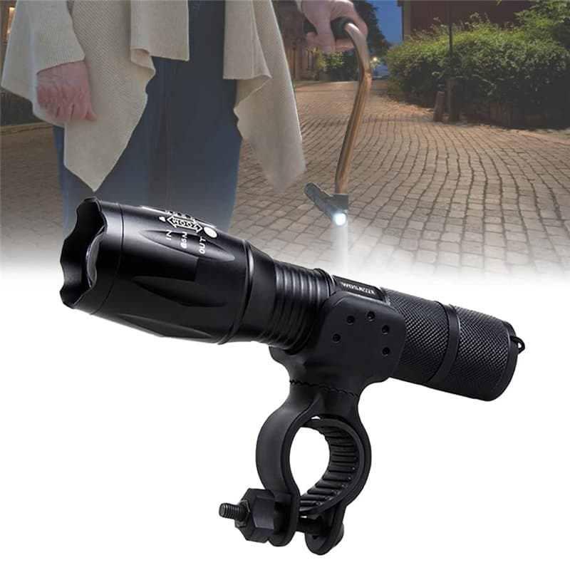 Kit porte - canne et lampe de poche LED pour rouleaux d'entraînement, déambulateurs, fauteuils roulants - Universal béquille Hol