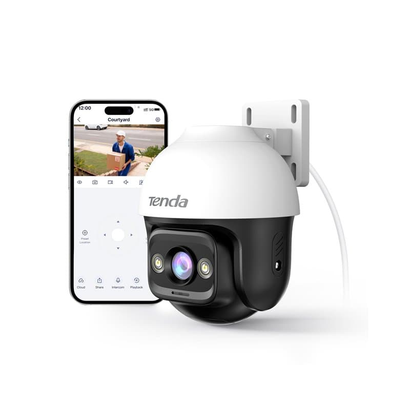 Tenda Caméra Surveillance WiFi Extérieure CH3-360° Camera IP, 3MP avec Vision Nocturne Couleur, Audio Bidirectionnel, Détection
