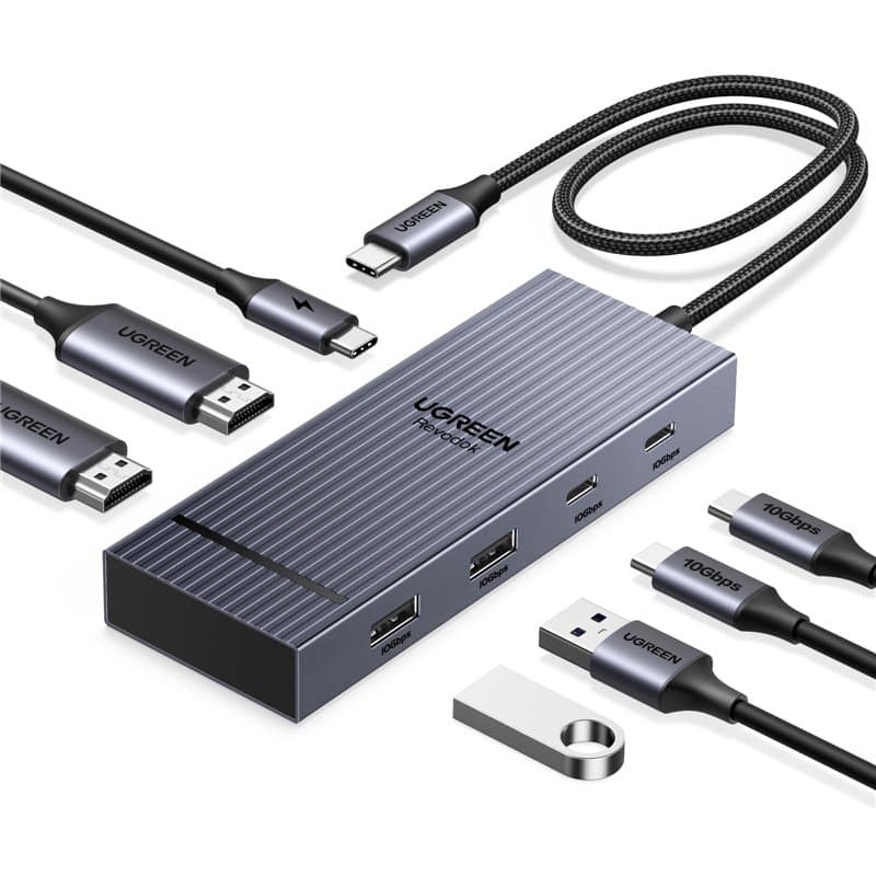 UGREEN Revodok Pro 207 Docking Station Hub USB C Dual HDMI 4K 60Hz PD 100W 7 en 1 Station Accueil Adaptateur Multiports USB 2A2C