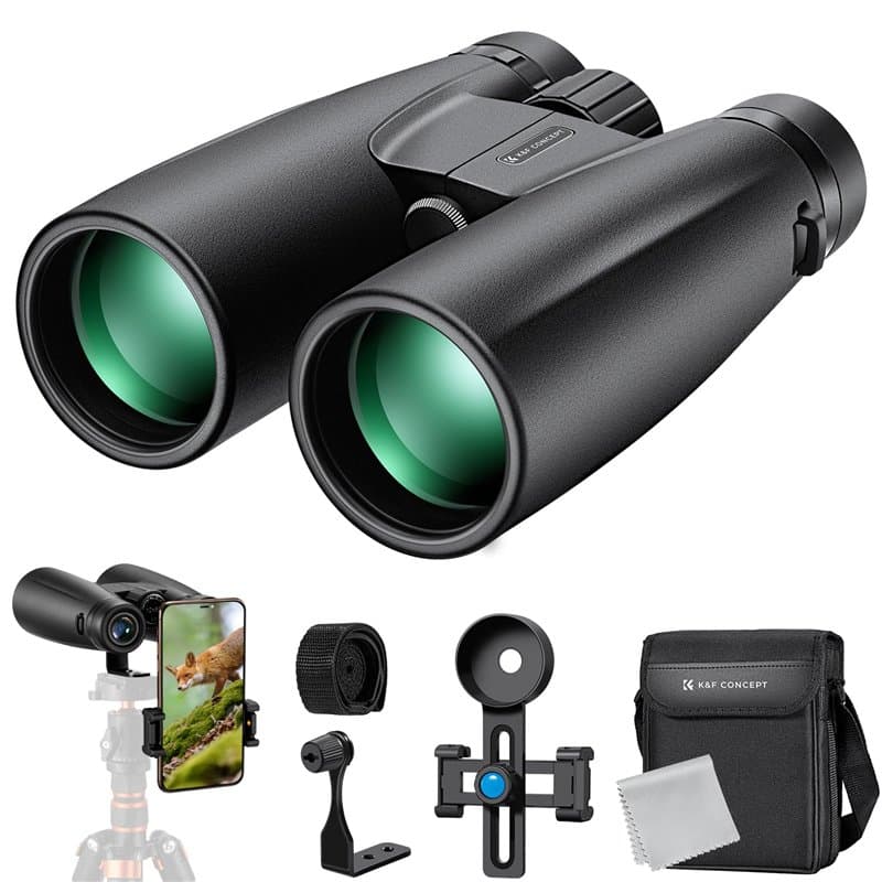 K&F Concept Jumelles Adultes 12 * 50 HD Noir avec Support pour Téléphone Portable et Support de Conversion en Trépied pour Extér