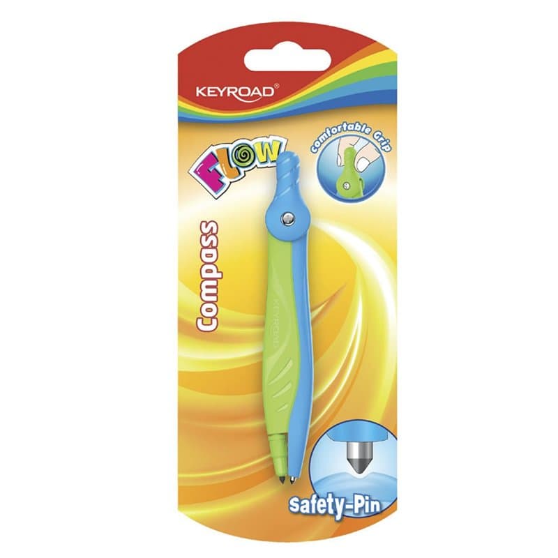 KEYROAD Boîte compas en plastique dans un étui pastel, 1 pièce, multicolore, compas scolaire, boussole en plastique, boîte en pl