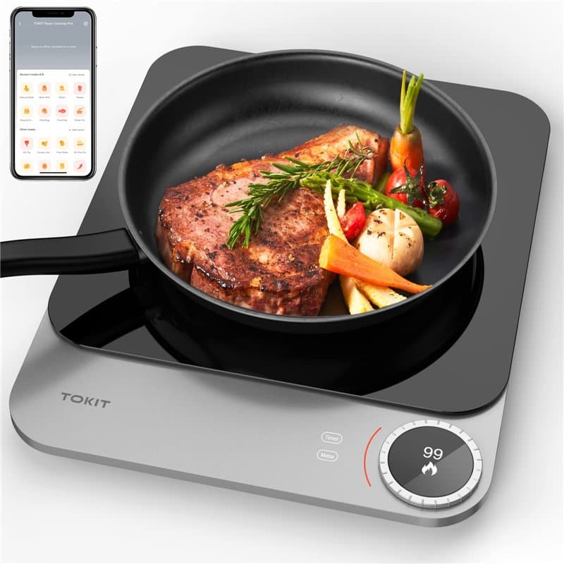 TOKIT Plaque de Cuisson à Induction Portable - Electrique Ultra-fin, 99 Niveaux de Puissance 2100 W, Xiaomi Home App Contrôle Ma