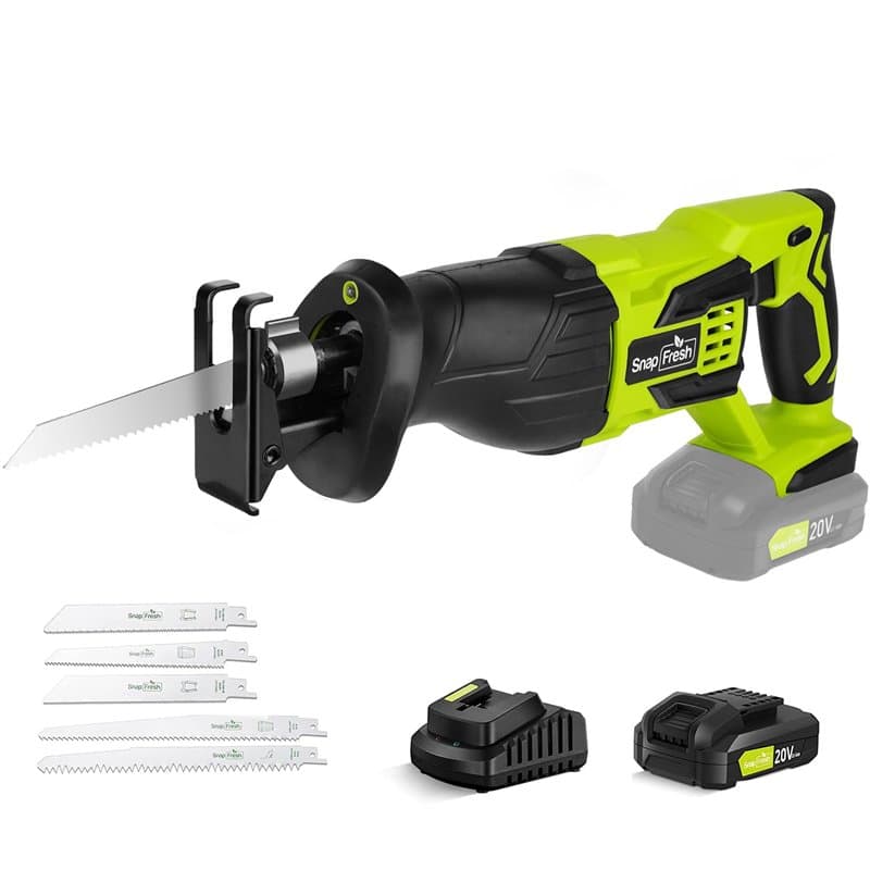 SnapFresh Scie Sabre Sans Fil –Scie Recipro Alternative 20V Scie Egoîne Boucher électrique pour coupe du bois, métal, plastique,