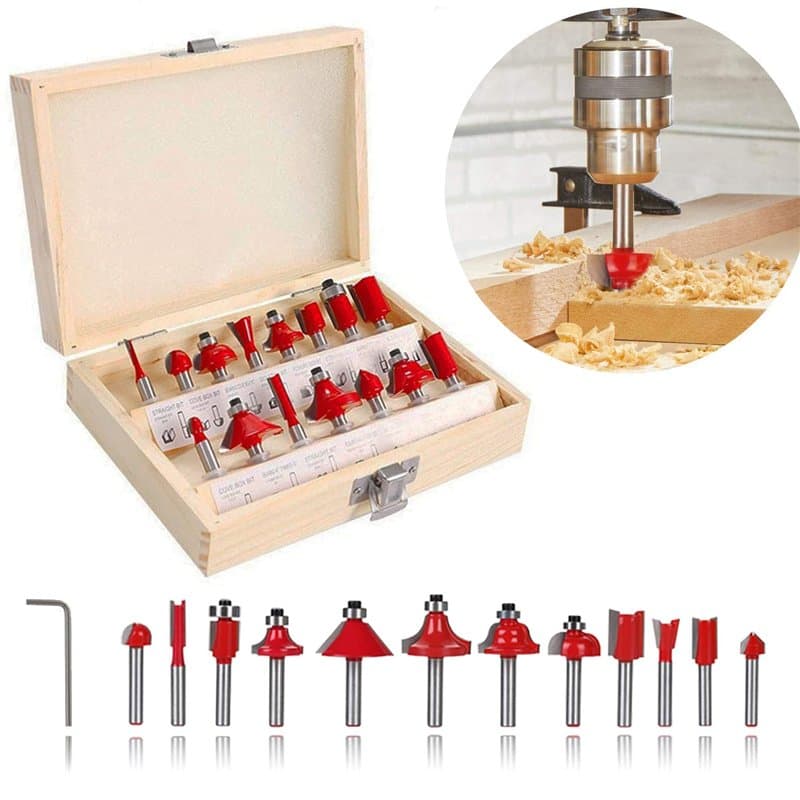 Kit de Fraises à Araser Fraises defonceuse 6,35mm Coffret de 15 Fraises à Rainurer Bois en Carbure de Tungstène avec Tige, avec