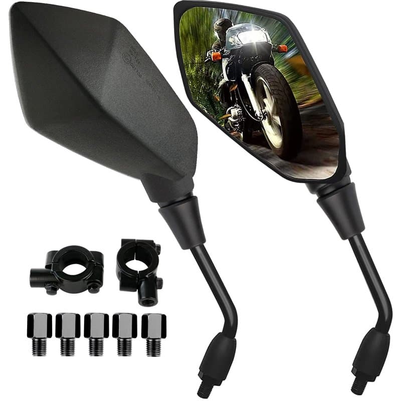 Rétroviseurs Latéraux de Moto, Lot de 2 Rétroviseurs Moto Universels avec Embouts de Guidon 7/8", 5 Boulons Filetés 10mm et 8mm