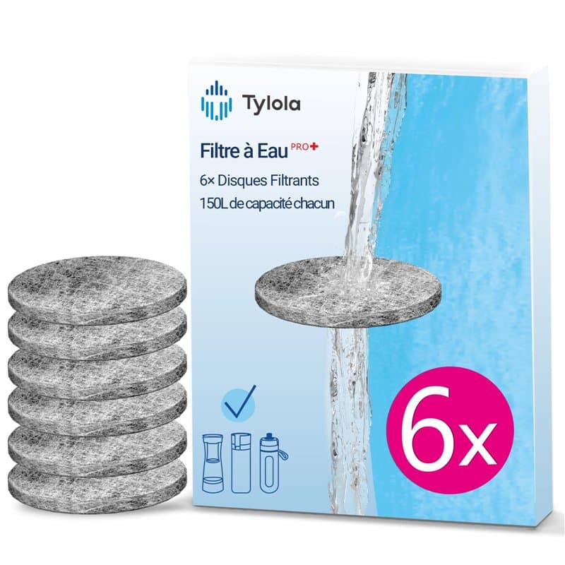 Pack de 6 filtres MicroDisc en fibre de carbone, pour bouteilles et carafes filtrantes compatibles Brita – réduit jusqu’à 98 % d