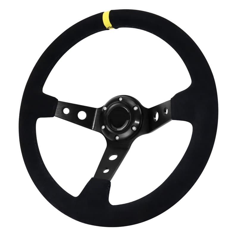 Acclcors Volant de course, universel, volant de jeu, 13,6", 6 vis, poignée en daim Deep Dish avec bouton corne pour course/rally