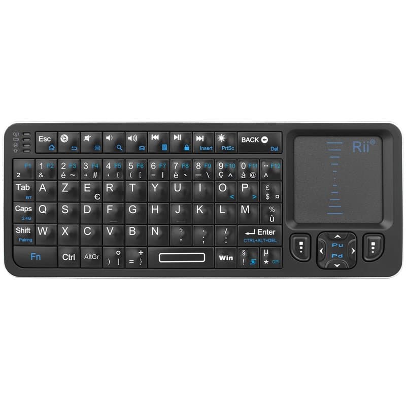 Rii Mini Clavier Wireless (AZERTY) français USB 2.4 GHz + Bluetooth, Ergonomique sans Fil avec Touchpad - Pour Smart TV, mini PC