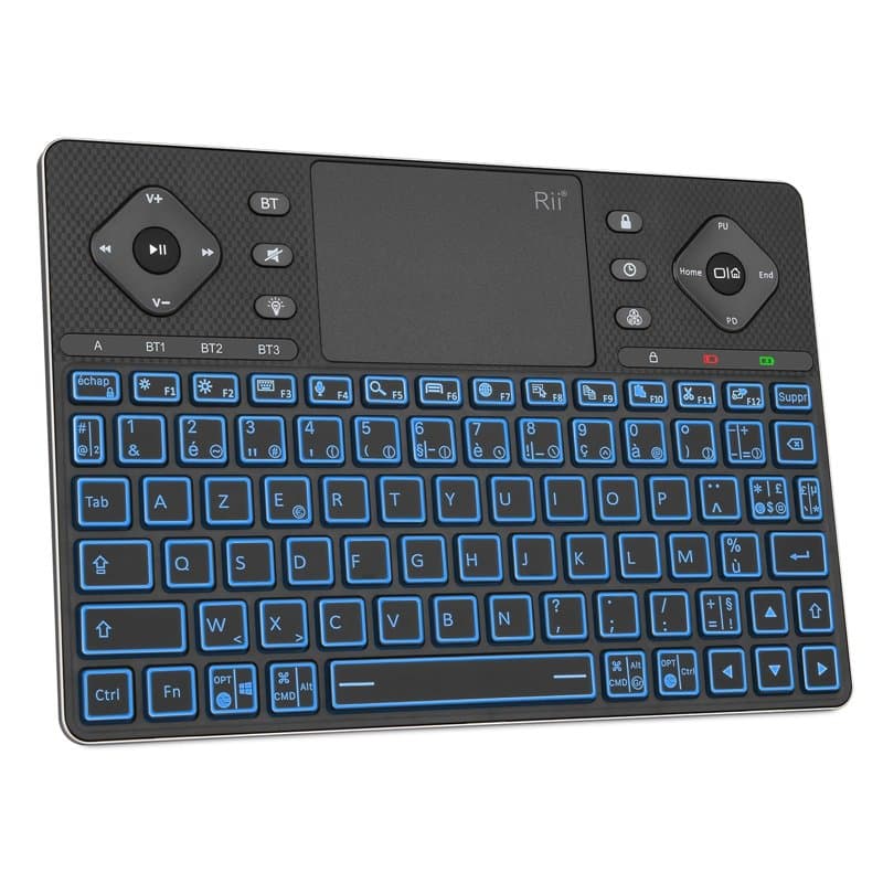 Rii Clavier sans Fil Bluetooth - 3 Canaux, Mini Clavier Portable Rétroéclairé Rechargeable Silencieux, Clavier AZERTY Français p