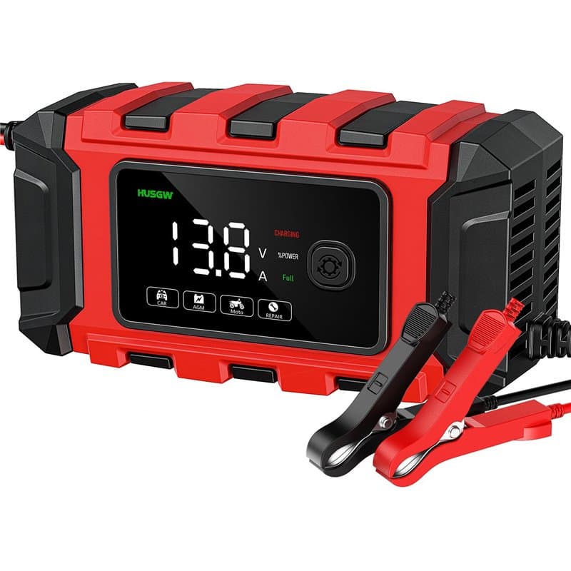 Husgw Chargeur Batterie Moto 6A 12V, Chargeur de Batterie Voiture avec Écran LCD, Multi-Protection Chargeur Batterie avec Répara