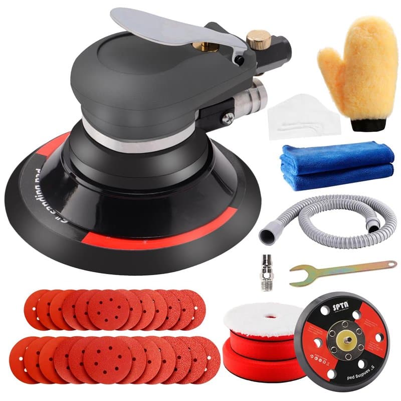 Polisseuse Pneumatique Air comprimé,Polisseuse Excentrique Polisseuse Pneumatique De Ponceuse d'Orbite Avec 24pcs Disque De Ponç