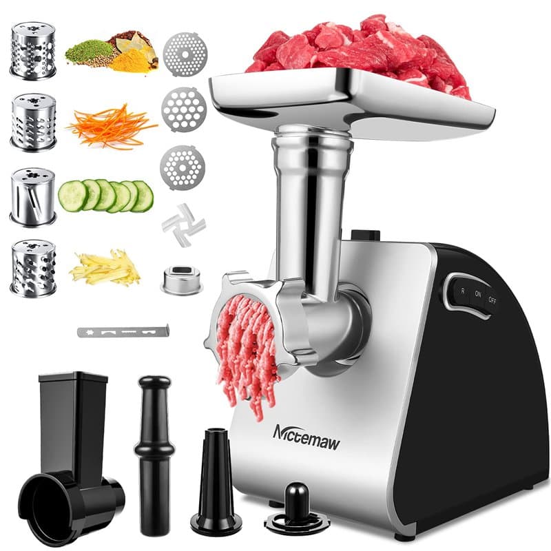 Hachoir à Viande Électrique 2000W, Machine à Saucisses et robot de Cuisine en un, avec 3 Disques de Broyage, 4 lames Coniques et