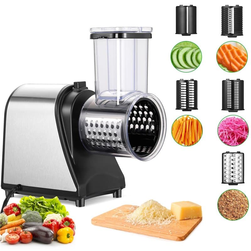 Meykey Coupe-légumes électrique, Gros Calibre Amélioré Rape à Fromage, 250W Râpe a Légumes Électrique, Hachoir Multifonctionnel