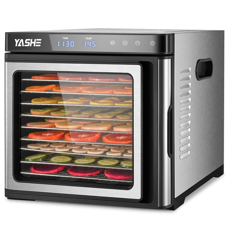 Déshydrateur Alimentaire en Acier Inoxydable, Température Contrôlée (35-75°C), Minuterie 48 Heures, 9 Plateaux en Acier Inoxydab