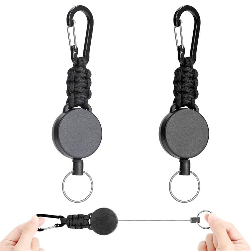 AiQInu 2 pièces Porte Clef Retractable, Porte Badge Enrouleur, Porte Badge Retractable, Porte Clef Extensible Cable Acier 60cm,