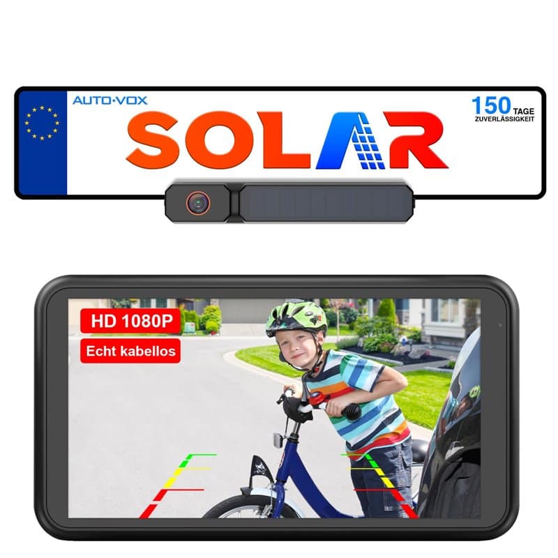 AUTO-VOX Camera de Recul Sans Fil Solar Avec Moniteur 5" 1080P: Batterie 5000mAh, Installation DIY 2 Mins, IP69K Imperméable, po