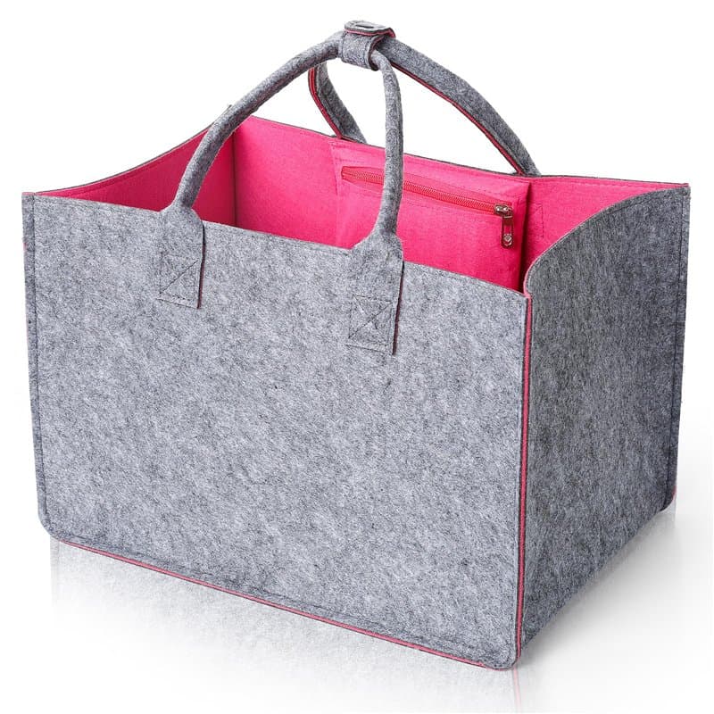 Cozary Sac Courses en Feutre 30L, Grand Panier Courses avec Poche Zippée, Sac de Transport en Feutre Pliable avec Anses, Shoppin