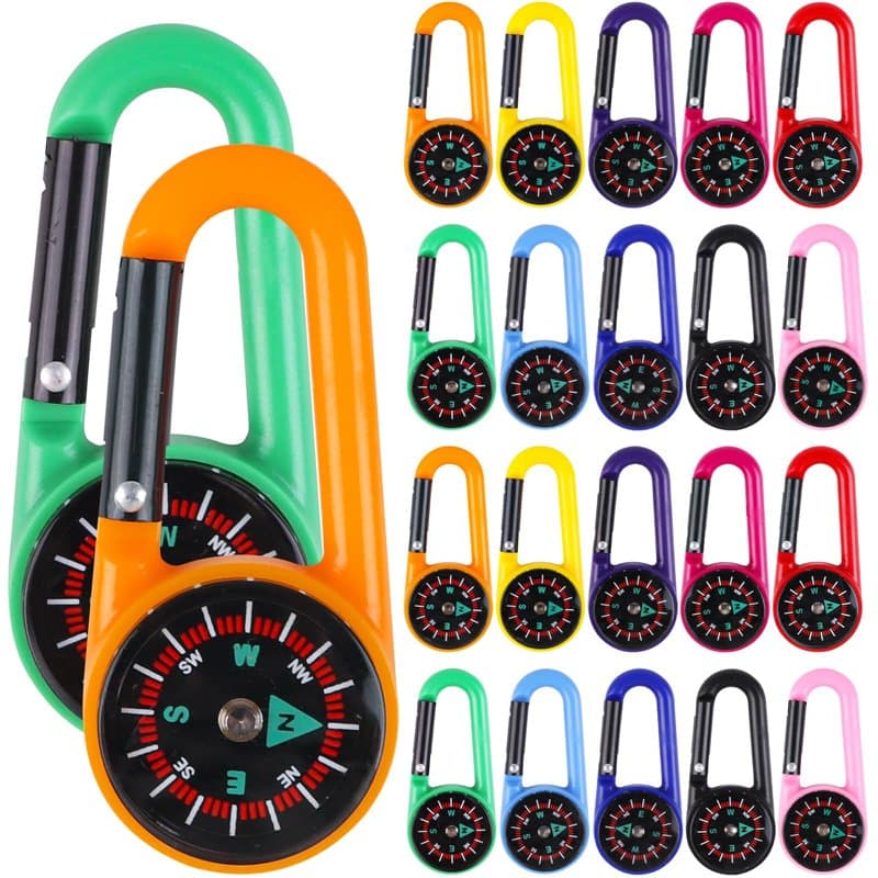 SULOLI 20pcs Mini Boussole Boussole Portative Extérieure,Boussole de Camping Colorée,Boucle d'escalade,ABS Boussole Porte Clef