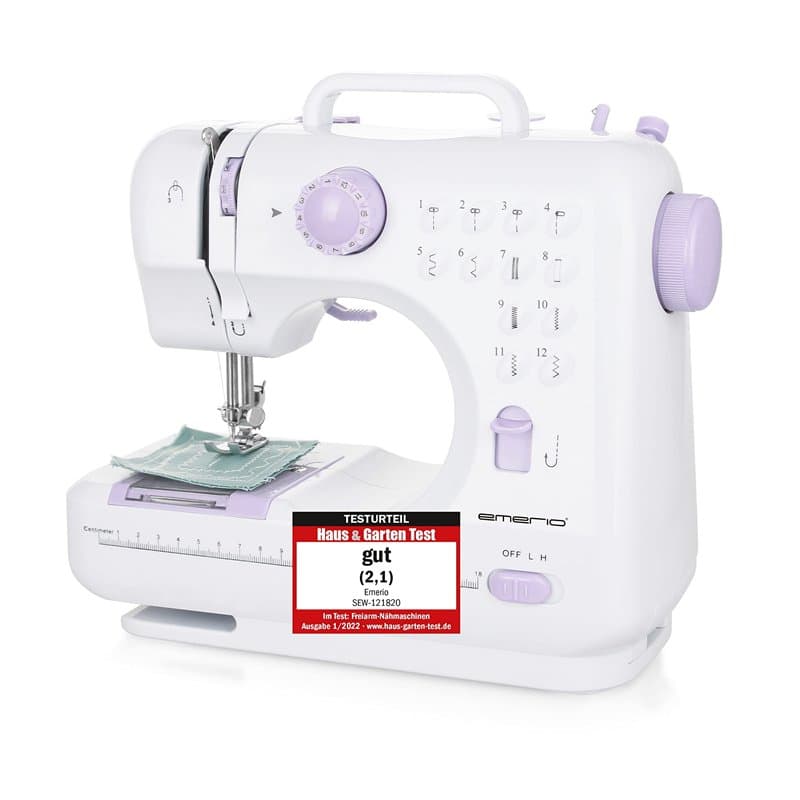 Emerio SEW-121820 Machine à coudre pour enfants et débutants, 12 motifs de points, mini avec pédale, alimentation électrique et