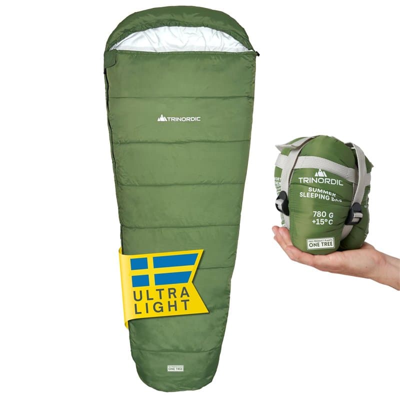 Sac de Couchage Estival Léger Trinordic – avec Fermeture Éclair Anti-Blocage – Sac de Couchage Adulte, Accessoires Camping Compa