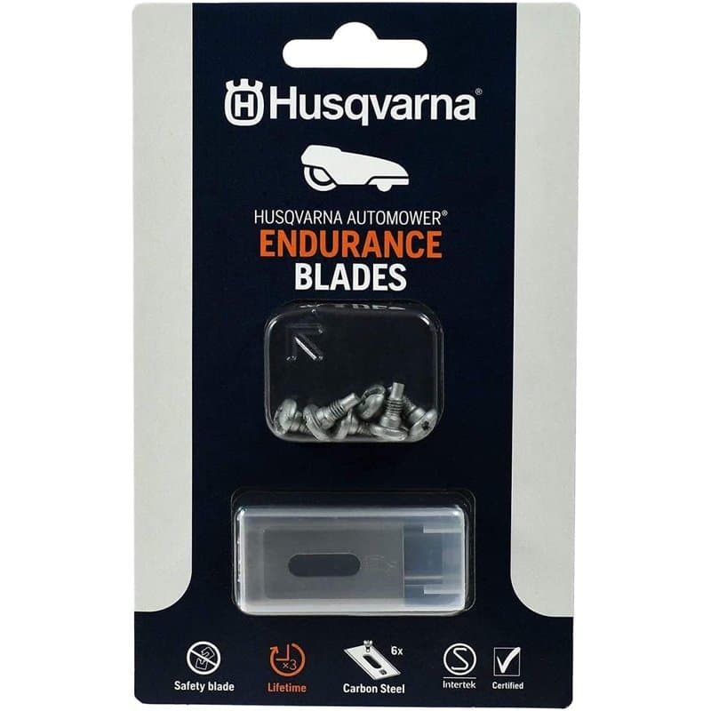 Husqvarna Automower Endurance - Lot de 6 lames avec vis - Trou oblong - Lame de qualité plus durable - Compatible avec tous les