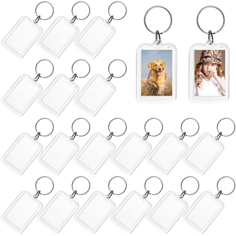 ZYNERY 20 Pcs Porte-Clés Photo, Personnalisé Porte-Clés Transparent en Acrylique pour Stocker des Photos, Key Chain double face