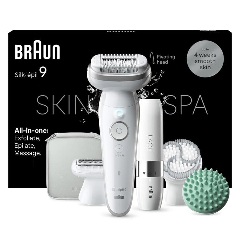 Braun Silk-épil 9 SkinSpa, Épilateur Avec Tête Pivotante Pour Épilation Facile, Étanche, Peau Douce Longue Durée, Kit Tout-En-Un