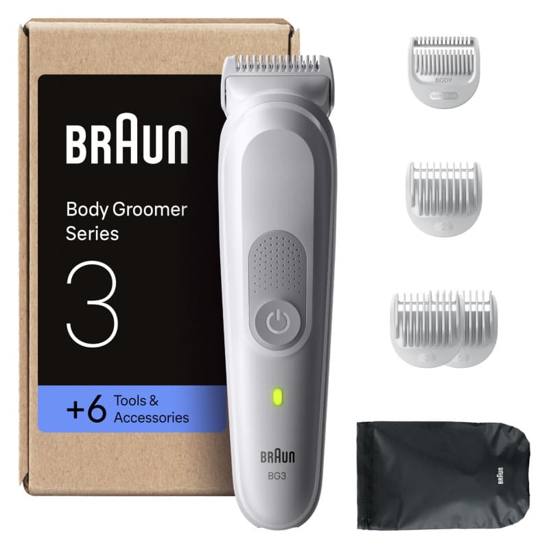 Braun Tondeuse Pour Le Corps, Body Groomer Series 3, + 6 Outils De Rasage, Avec Protection SkinGuard, Autonomie De 80 Min, Douce