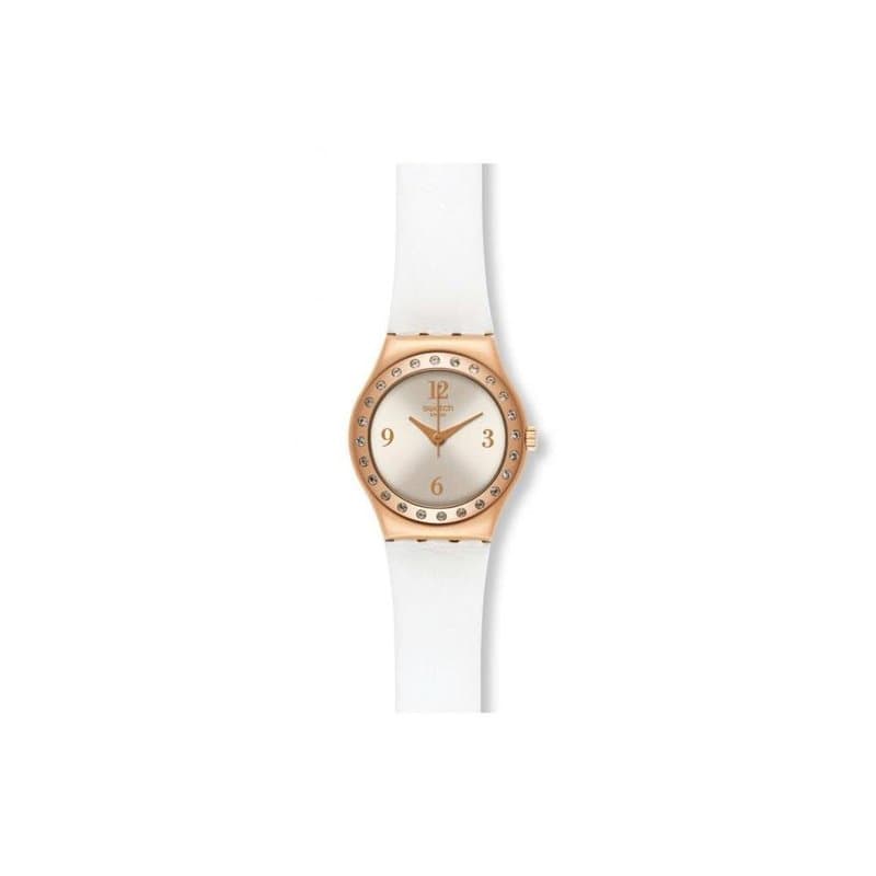 Swatch YSG133 - Montre, Bracelet en Cuir Couleur Blanche, Bracelet