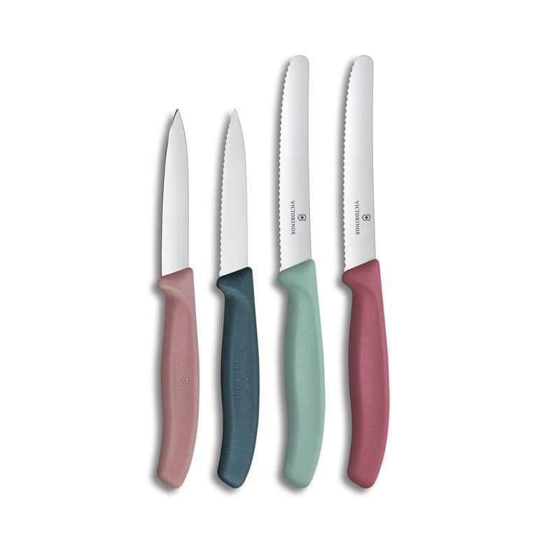 Victorinox Swiss Classic, Set de Couteaux à Fruits et Légumes, 4 pièces, Lame Tranchante, Droite et Dentelée, Fabriqué en Suisse