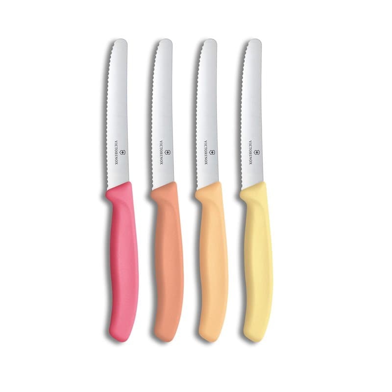 Victorinox Swiss Classic Couteau à Petit Déjeuner, Couteau à Pain, Set de 4 pièces, Lame Tranchante, Dentelée, 11 cm, Acier Inox