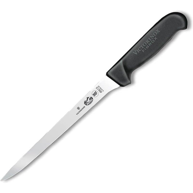 Victorinox Fibrox Couteau de Cuisine, Couteau à Filet er Flexible, Lame de 20 cm, Acier Inoxydable, Inoxydable, Noir, Standard