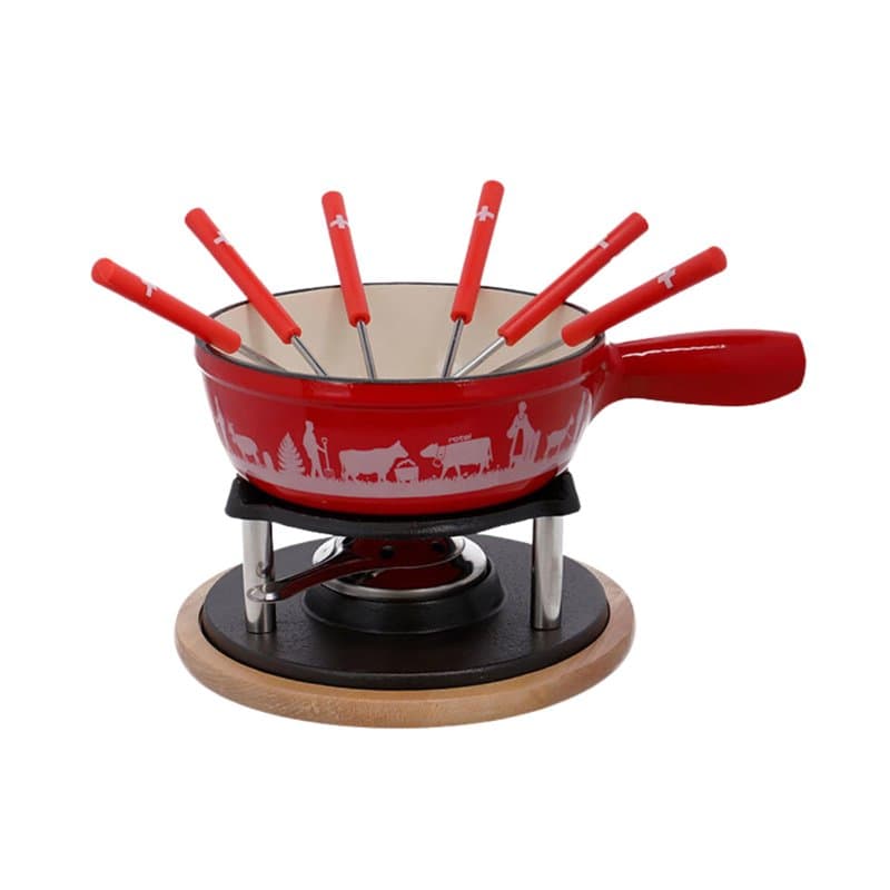 Rotel 1510150 Service à fondue au fromage, fondue traditionnelle Suisse, 2L, 6 personnes, set à fondue, Fonte d'aluminium, Bois,