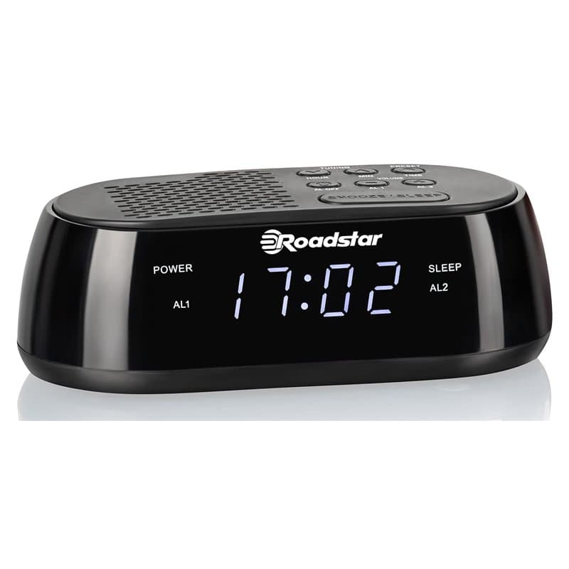 Roadstar CLR-2477 Radio-Réveil Numérique FM, Port USB à Chargement Rapide, 2 Alarmes, Grand Écran LCD, Fonction Snooze, Minuteri
