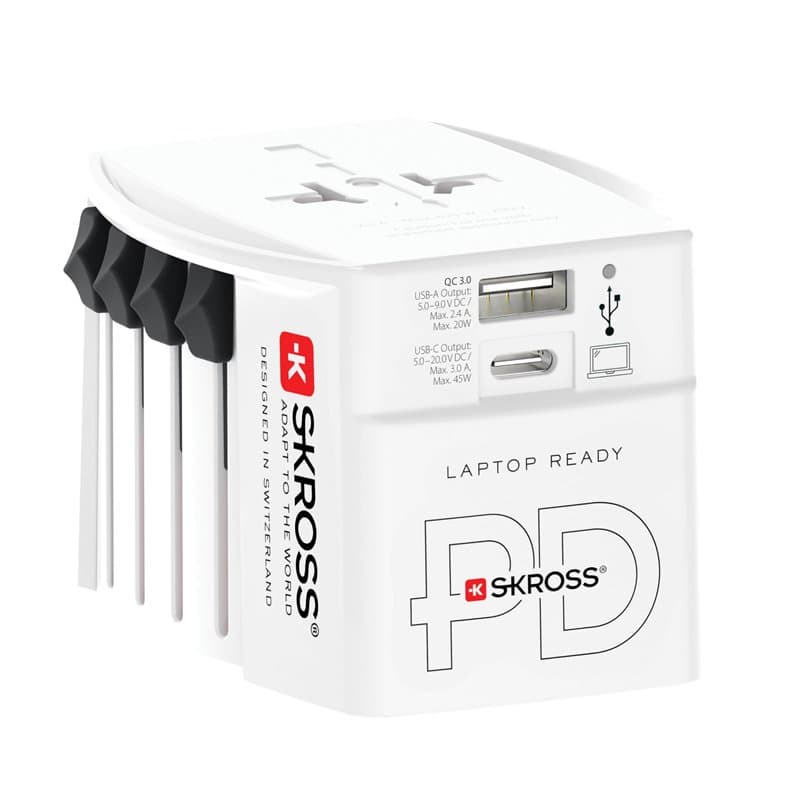 SKROSS - MUV AC45PD avec Câble Type C (160 cm) - Adaptateur Universel Type C et 1 x Type A 45 W - Tension et Puissance: 100V - 2