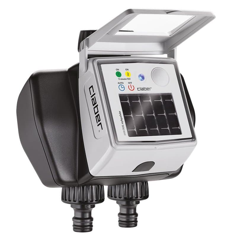 Claber Dual myAquaSolar, programmateur arrosage Automatique à Deux Voies avec Panneau photovoltaïque