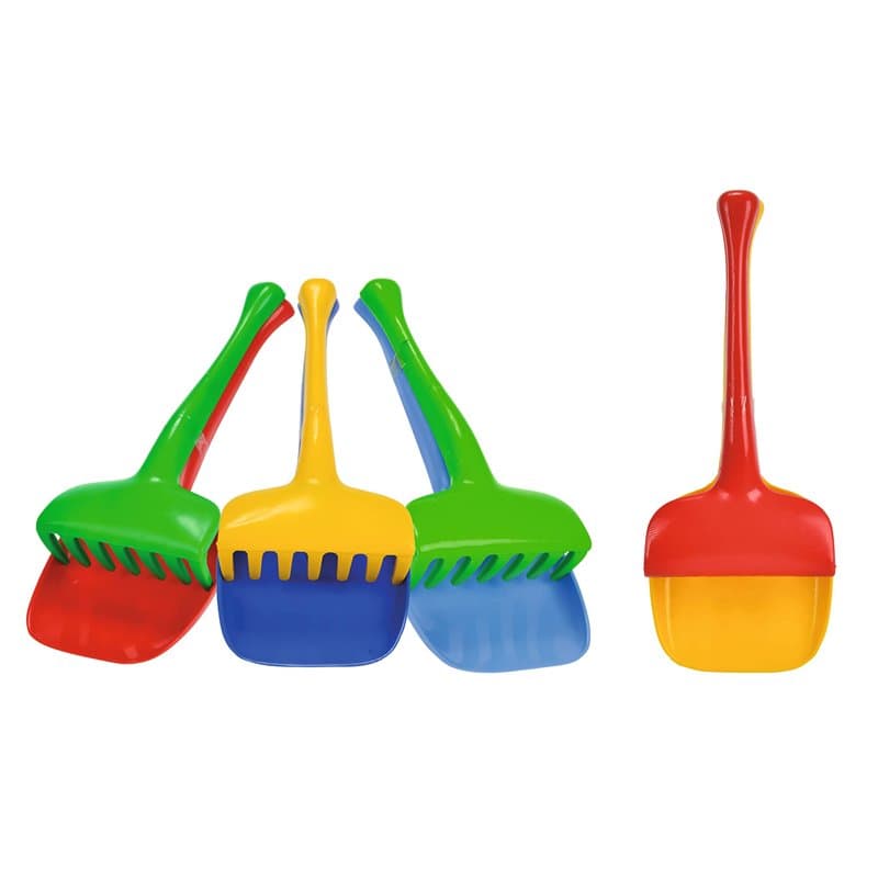 Simba 107101141 – Ensemble de 4 pelles et râteau Assortis – Il s'agit d'un Seul kit, Pelle 31 cm, râteau 25 cm, bac à Sable, Jou