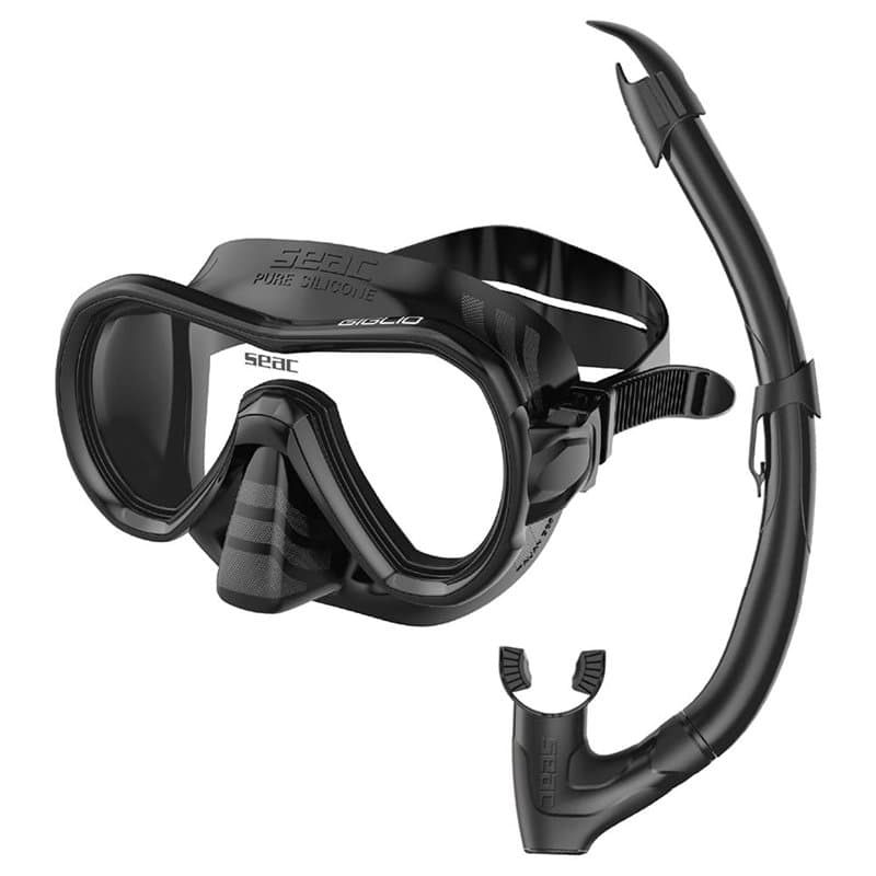 Seac Set Giglio, Set de Tuba avec Masque de plongée et Tuba Valve de Purge d'eau pour Adultes et Enfants, Noir