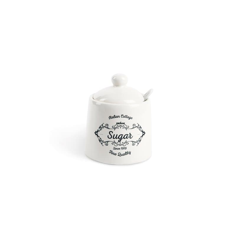 Excelsa Fine Quality Sucrier avec cuillère, céramique, Blanc Ivoire, capacité : 150 ML