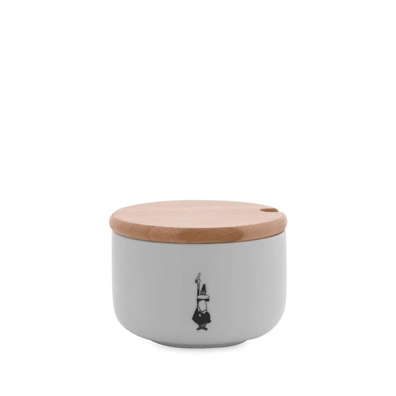 Bialetti Y0TZ102 Sucrier avec Couvercle Bamboo Porcelaine, Blanche