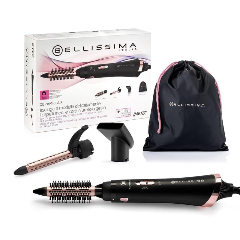 Bellissima Ceramic Air - Brosse Soufflante 3-en-1, Revêtement Céramique - Pour Cheveux Court et Mi-long - Séchage, Lissage et Br