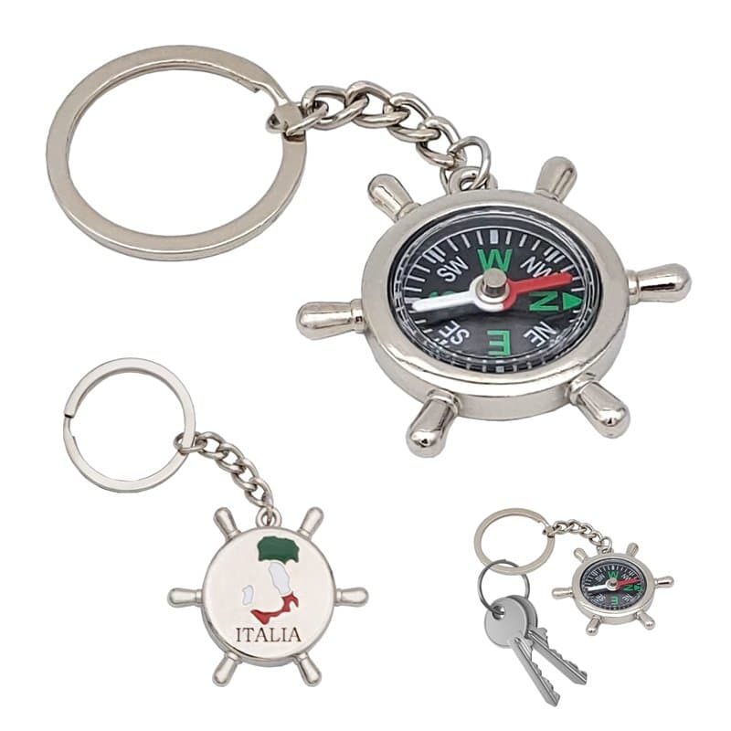 Boussole magnétique pour survie, camping - Compasso gouvernail bateau de poche avec anneau porte clés drapeau national italien i