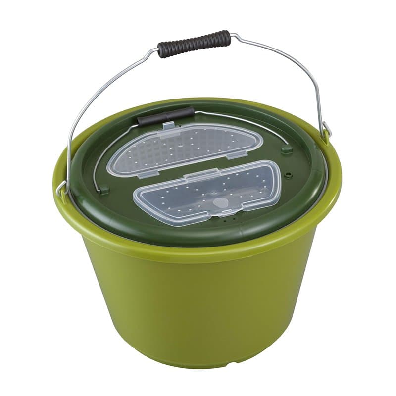 Plastica Panaro Secchio da Pesca Seau de pêche Double pour Le Vivant, sans oxygénateur, Vert, Capacità di 18 Litri