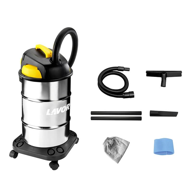 LAVOR Aspirateur Eau et Poussière VAC 30 S, Réservoir en acier 30 litres, 18 kPa, 1200W max, Filtre en Tissu et Filtre Éponge co