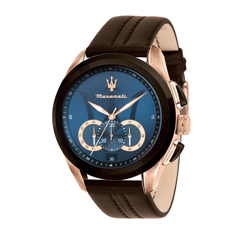 Maserati Montre pour Homme, Collection Traguardo, Mouvement à Quartz, chronographe, en Acier et Cuir - R8871612024