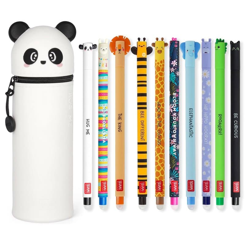 LEGAMI Lot de 10 stylos gel effaçables avec encre thermosensible, trousse Panda 2-en-1, gamme de couleurs d'encre - Design cylin
