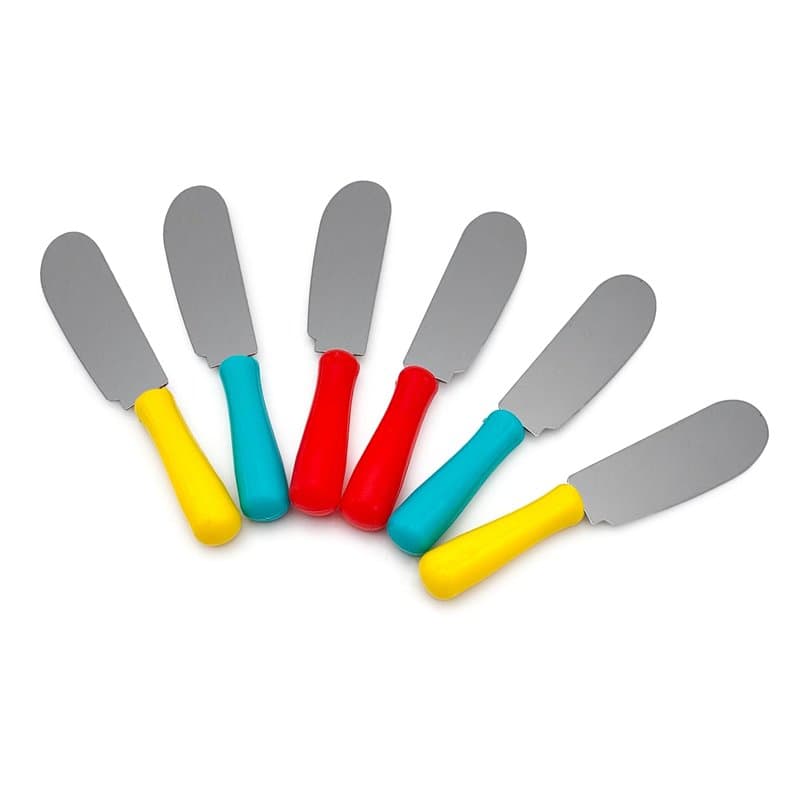Leddy Living Lot de 6 couteaux colorés en acier inoxydable pour beurre, fromages et fruits – Écarteurs multifonctions, antirouil