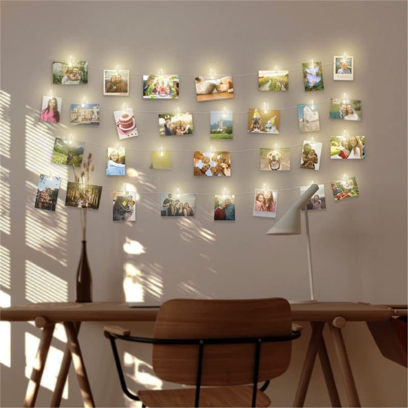 LAC Guirlande Lumineuse Photo 5m 50 Led Avec 30 Clips - Guirlande Led a Pile Decoration Chambre Fille pour Accroche Photo Mural