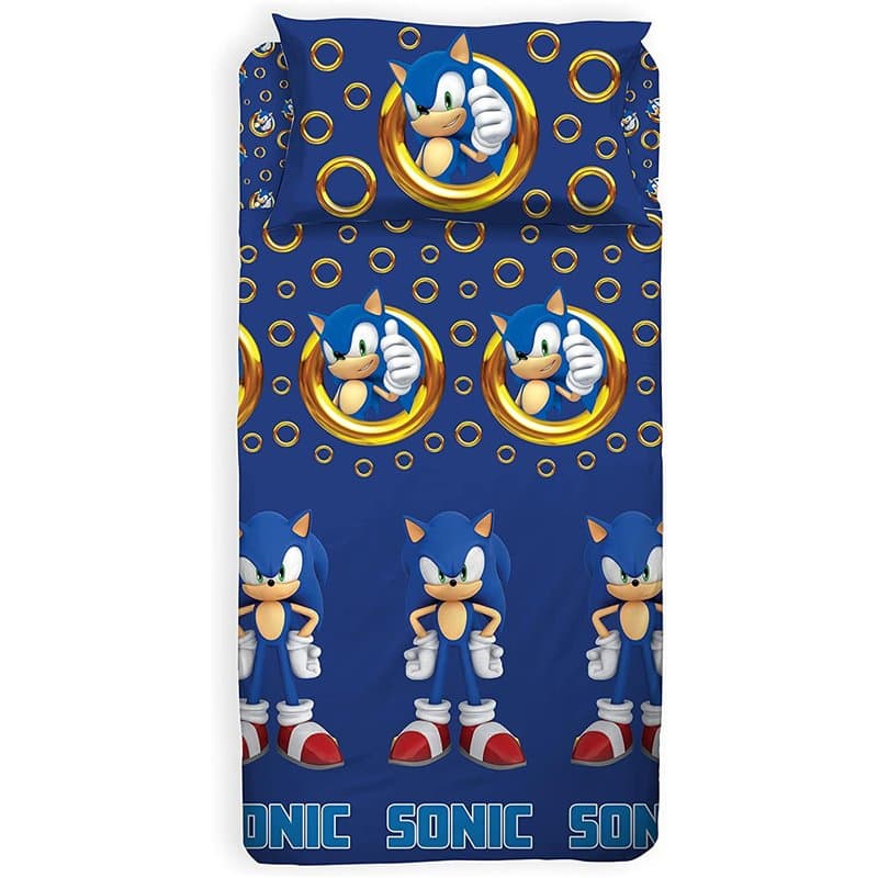 hermet Sonic Parure de lit 1 Place, 1 Place, Drap Plat, Drap Housse avec Coins, taie d'oreiller, 100% Coton, Produit Officiel